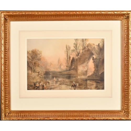 44 - 19th Century English School. A River Scene with Figures in the foreground, Watercolour (possibly on ... 