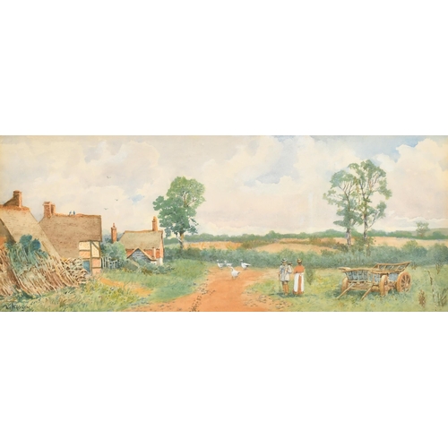 46 - Will Anderson (act.1880-1895) British. Figures and Geese on a Country Lane, Watercolour, Signed, and... 