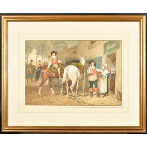 48 - John Dawson Watson (1832-1892) British. Cavaliers by an Inn, Watercolour, Signed and Dated 1874, 13