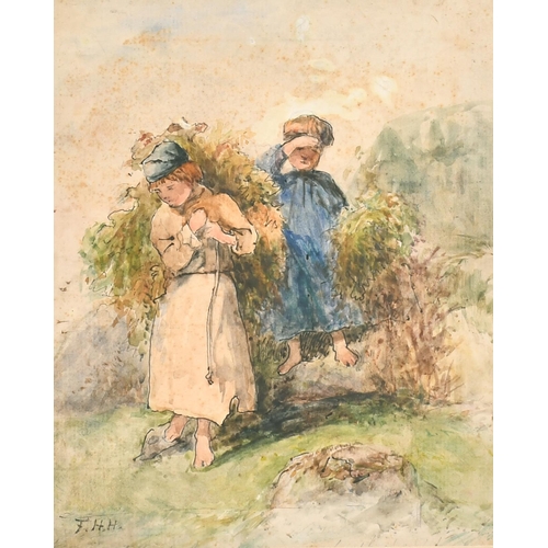 49 - 19th Century English School. Children Collecting Bracken, Watercolour, Signed with Initials FHH, Mou... 