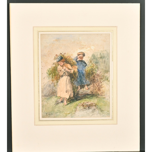 49 - 19th Century English School. Children Collecting Bracken, Watercolour, Signed with Initials FHH, Mou... 