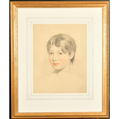 68 - William Carpenter (1818-1899) British. Head of a Young Girl, Pencil and Coloured Chalks, Signed and ... 