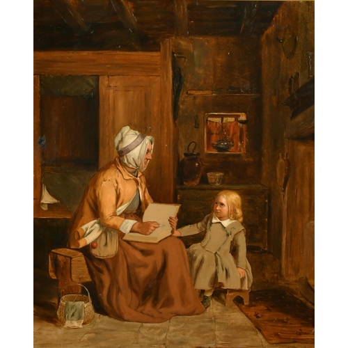 118 - Circle of Thomas Faed (1826-1900) British. A Reading Lesson in a Cottage Interior, Oil on Canvas, be... 