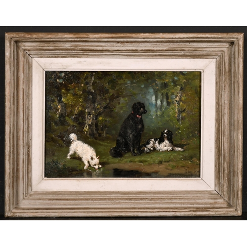 155 - Dominique Grenet (1821-1885) French. Dogs at the Water's Edge, Oil on Board, Signed, and Inscribed o... 