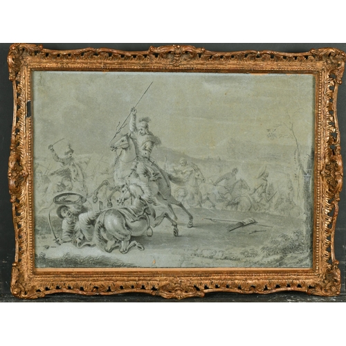 11 - 18th Century European School. A Battle Scene, Watercolour and Wash on blue paper, Signed with Monogr... 