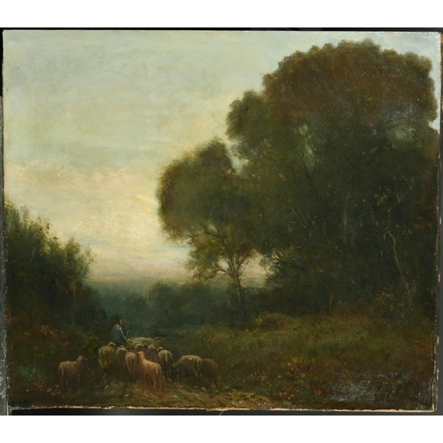 125 - 19th Century English School. Shepherd and Flock at Dusk, Oil on Canvas, Unframed 25