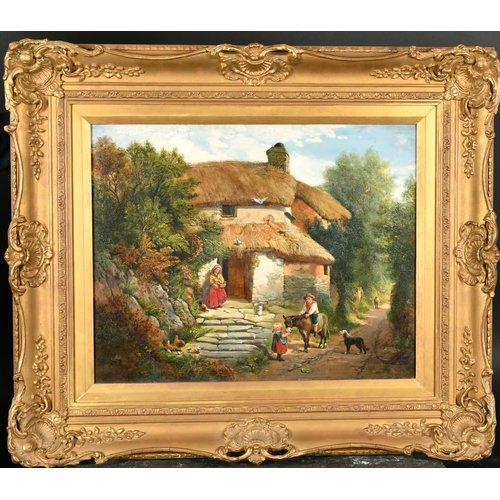 133 - Alexander Fraser (1827-1899) British. Figures by a Thatched Cottage, Oil on Canvas, Signed, 16