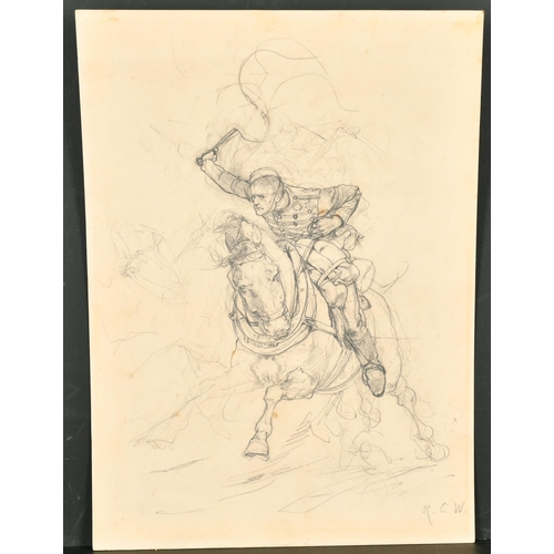 146 - Richard Caton Woodville (1856-1927) British. A Cavalry Officer on Horseback, Pencil, Signed with Ini... 