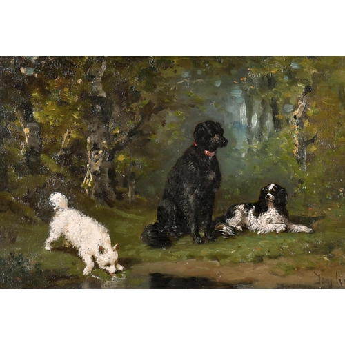 155 - Dominique Grenet (1821-1885) French. Dogs at the Water's Edge, Oil on Board, Signed, and Inscribed o... 