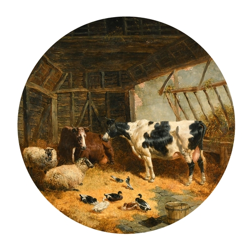 158 - John Frederick Herring Jnr (1820-1907) British. 'Horses and Chickens in a Stable', Oil on Canvas, Si... 