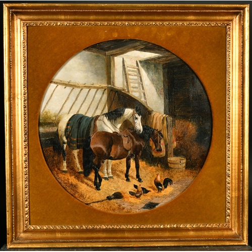 158 - John Frederick Herring Jnr (1820-1907) British. 'Horses and Chickens in a Stable', Oil on Canvas, Si... 