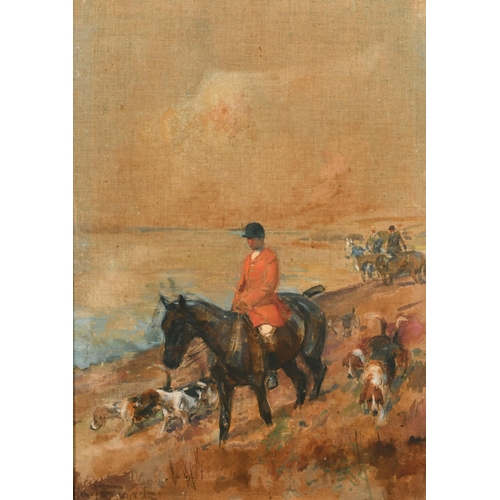 160 - Lionel Dalhousie Robertson Edwards (1878-1966) British. Master of the Hunt with his Hounds, Oil on C... 