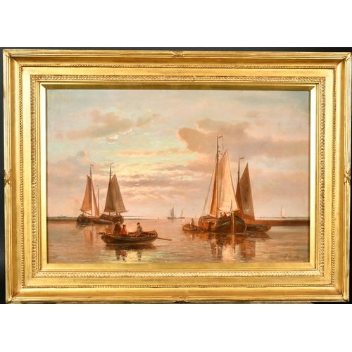 198 - Abraham Hulk Snr (1813-1897) Anglo-Dutch. Fishing Boats at Sunset, Oil on Canvas, Signed, 16