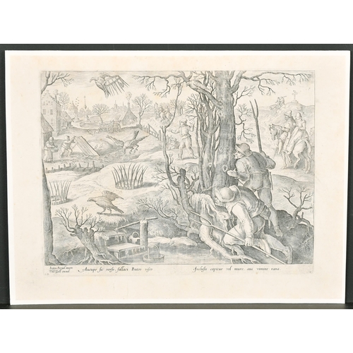 2 - Jan van der Straet 'Stradanus' (1523-1605) Flemish. 'Buzzard Hunt with Trappers in Winter', Etching,... 