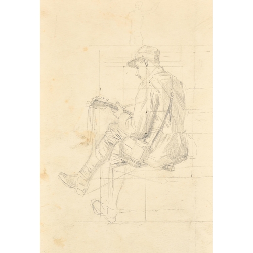 209 - Fortunino Matania (1881-1963) Italian. Wounded Soldiers on Horseback, Pencil, with a sketch of a hor... 