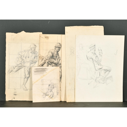 209 - Fortunino Matania (1881-1963) Italian. Wounded Soldiers on Horseback, Pencil, with a sketch of a hor... 