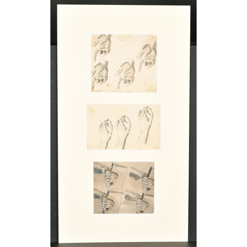 22 - Johannes Eckstein (1736-1817) German/American. Studies of Hands, Ink and Wash, Mounted Unframed 5.25... 