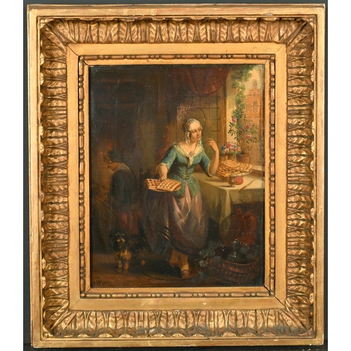 222 - 19th Century Dutch School. A Young Girl with Waffles in an Interior, Oil on Panel, Signed with Initi... 