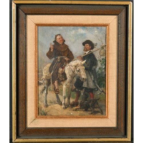 237 - 19th Century European School. A Monk on a Mule talking to a Traveller, Oil on Panel, Signed with Ini... 