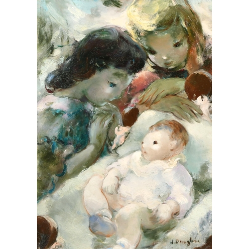 241 - Jeannette Deseglise (1919-2008) French. Children with a Young Baby, Oil on Canvas, Signed, and Inscr... 