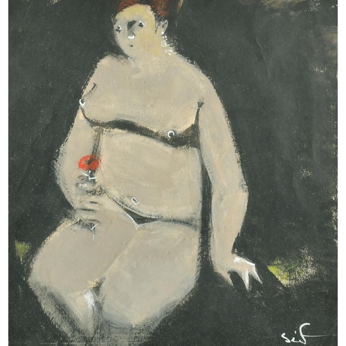 251 - Seif Wanly (1906-1979) Egyptian. A Nude Study, Gouache, Signed, 10.75