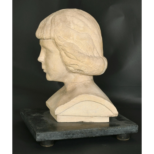 255 - Paul F Glasper (20th Century) British. Bust of Diana, Carved Standstone, Inscribed on a label on bas... 