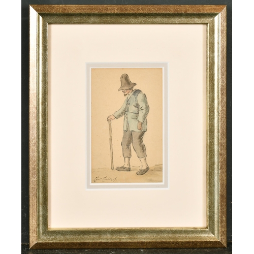 26 - Christina Chalon (1748-1808) French. Man Walking with a Stick, Watercolour and Ink, Signed, 4.75