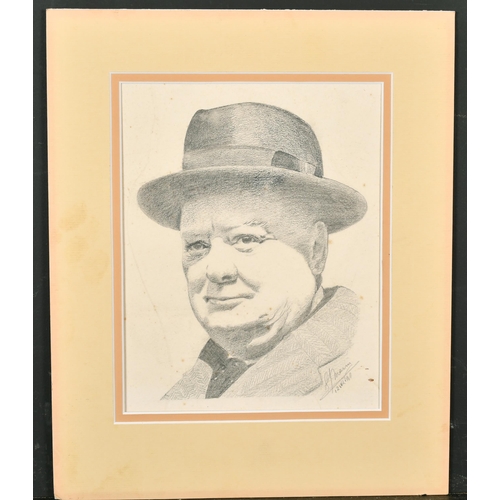 264 - S. J. Marin (20th Century) British. Head Study of Churchill, Pencil, Signed and Dated 2.12.40, and e... 