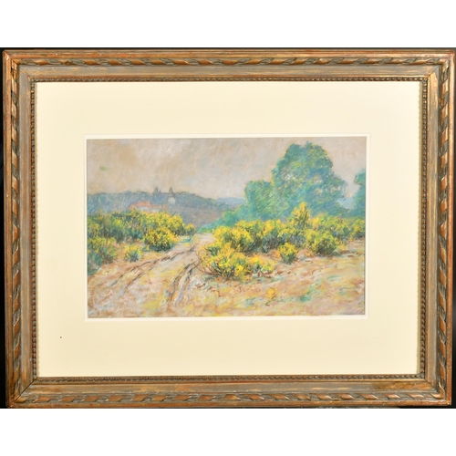 271 - Wynford Dewhurst (1864-1941) British. A Gorse Lined Path to a Village, Pastel, 12.25