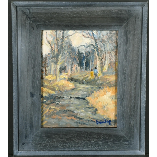 282 - Ronald Ossory Dunlop (1894-1973) British. Two Figures in a Wooded River Landscape, Oil on Board, Sig... 