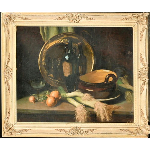 286 - Circle of Harold Hume Piffard (act.1895-1903) British. Still Life of Vegetables and Pots, Oil on Can... 