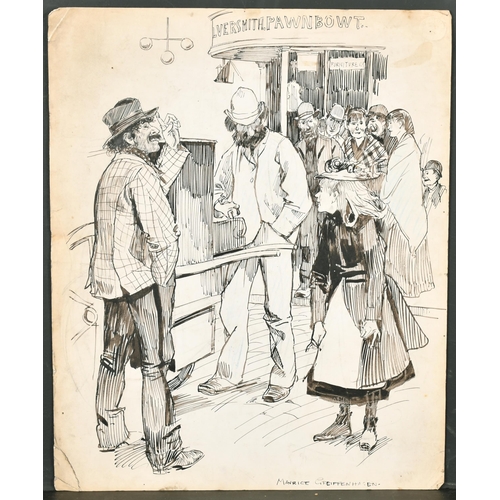 319 - Maurice William Greiffenhagen (1862-1931) British. Figures in a Street Scene, Ink, Signed, with a Pe... 