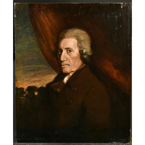 34 - Circle of Gilbert Stuart (1755-1828) Irish. Bust Portrait of a Wigged Man in a Brown Coat, Oil on Ca... 