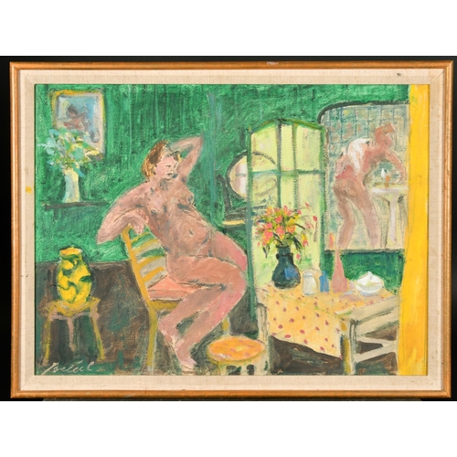 344 - Andre Bicat (1909-1996) French/British. Two Nudes in an Interior, Oil on Board, Signed, 18