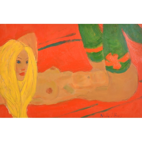 350 - Kanwaldeep Singh Kang 'Nicks' (1964-2007) Indian. A Reclining Naked Lady, Oil on Board, Signed, 10