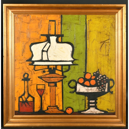 351 - Colin Ruffell (1939-    ) British. Still Life of Fruit and a Lamp, Oil on Canvas, Signed, 30