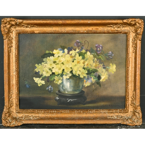 356 - Cecil Kennedy (1905-1997) British. Still Life of Primroses and Violets in a Vase, Oil on Canvas, Sig... 