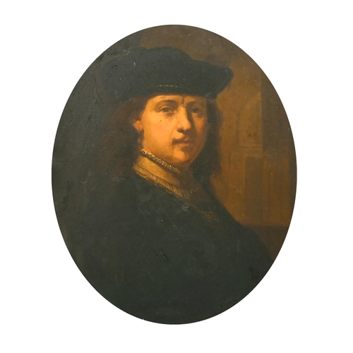 37 - After Rembrandt van Rijn (1606-1669) Dutch. Self Portrait of the Artist, Oil on Canvas, Painted oval... 