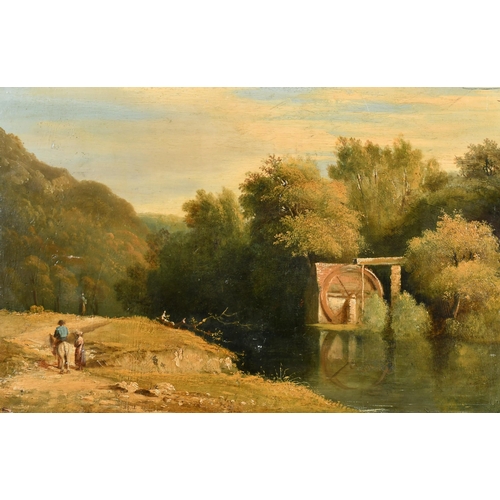 38 - Early 19th Century English School. A River Landscape with a Watermill and Figures on a Path, Oil on ... 