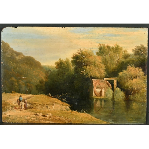 38 - Early 19th Century English School. A River Landscape with a Watermill and Figures on a Path, Oil on ... 