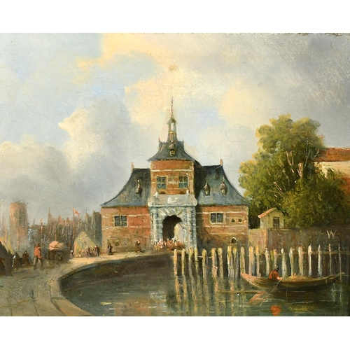 40 - 19th Century Dutch School. A Canal Scene, Oil on Panel, 7.25