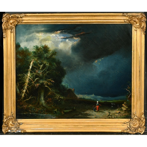 41 - 19th Century English School. Figures in a Stormy Landscape, Oil on Canvas, 13.25