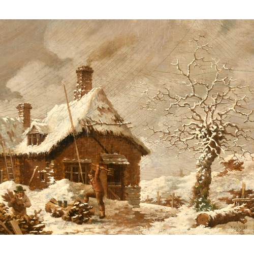 42 - John Cranch of Bath (1751-1821) British. Loggers in a Snow Covered Winter Landscape, Oil on Panel, S... 