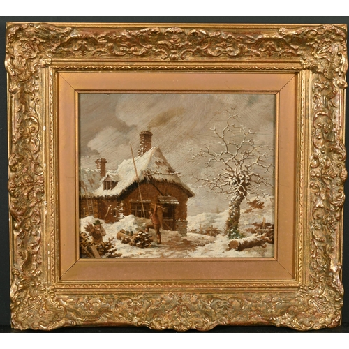 42 - John Cranch of Bath (1751-1821) British. Loggers in a Snow Covered Winter Landscape, Oil on Panel, S... 