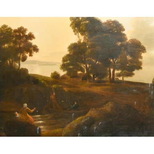 44 - Late 18th Century English School. Figures in a River Landscape, Oil on Canvas, Unframed 31.75