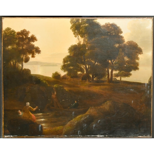 44 - Late 18th Century English School. Figures in a River Landscape, Oil on Canvas, Unframed 31.75