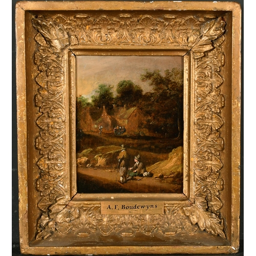 49 - Manner of Adriaen Frans Boudewyns (c.1644-1711) Dutch. Figures on a Path, Oil on Panel, 6.75