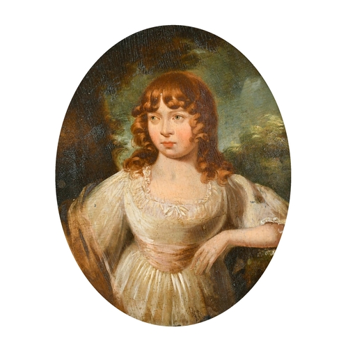 50 - Manner of Francis Wheatley (1747-1801) British. Half Length Portrait of a Girl, Oil on Panel, Oval, ... 