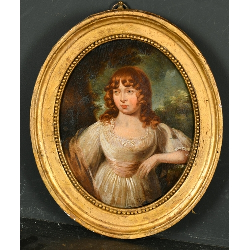 50 - Manner of Francis Wheatley (1747-1801) British. Half Length Portrait of a Girl, Oil on Panel, Oval, ... 