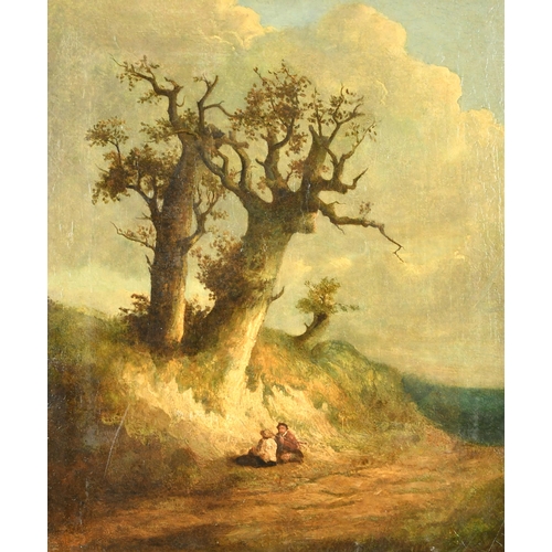 55 - Circle of Thomas Gainsborough (1727-1788) British. Figures Resting under a Tree, Oil on Canvas, 23.5... 